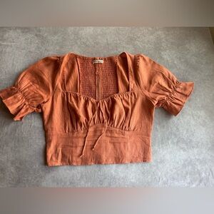 Reformation Terracotta Smocked Blouse